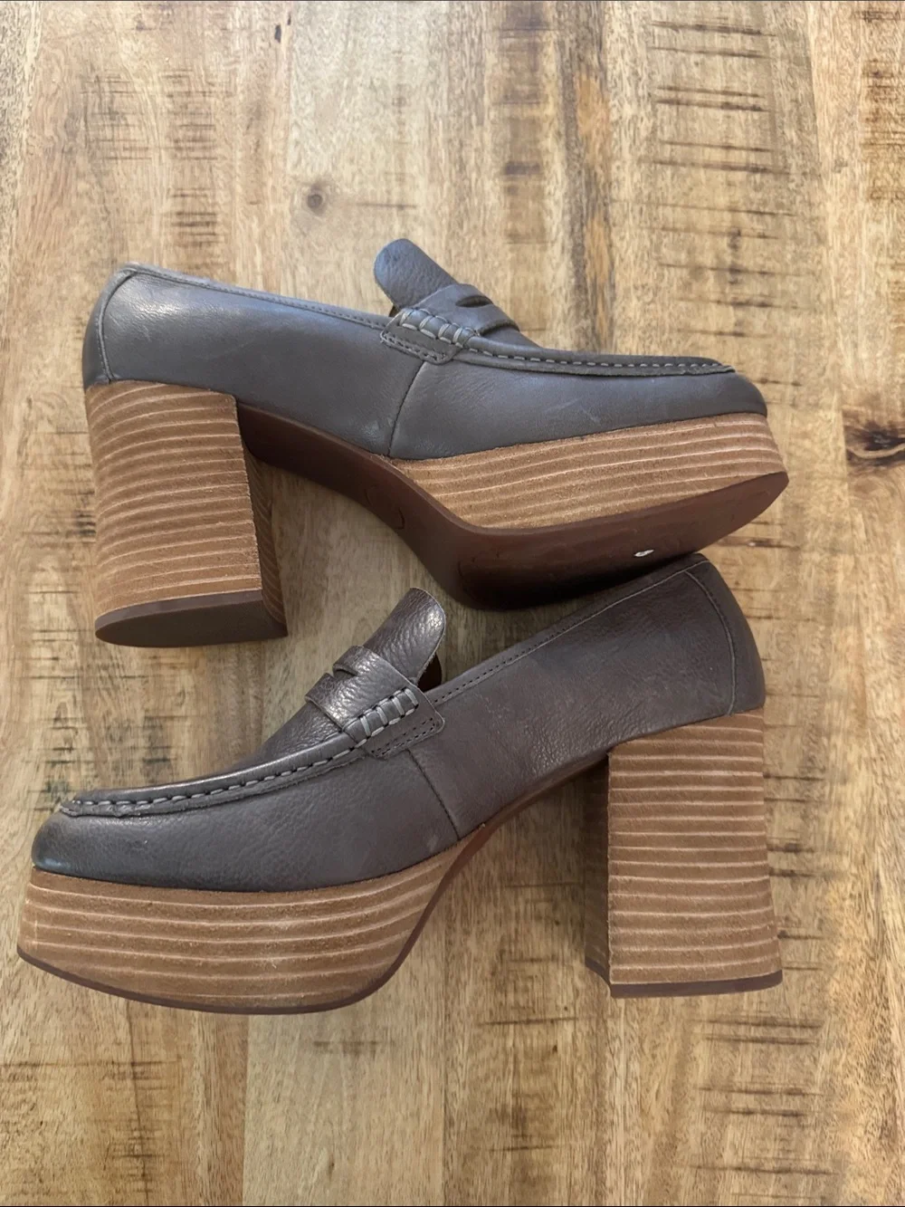 Kork Ease Barbara Women's Gray Leather Platform Loafer Heels mules NEW 9.5 9 1/2